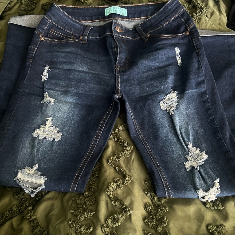 Wax Jean Women's Dark Blue Distressed Skinny Jeans